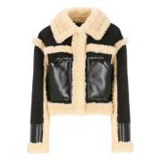 Imitatie Leren Shearling Jas Zwart Stand Studio , Black , Dames