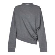 Grijze Asymmetrische Logo Geborduurde Sweater Amazuin , Gray , Dames