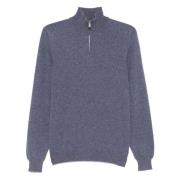 Luxe Cashmere Half-Zip Gebreide kleding Fedeli , Blue , Heren