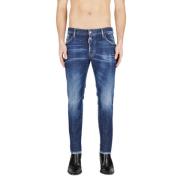 Blauwe Skater Jeans met Logo Patch Dsquared2 , Blue , Heren