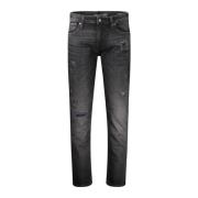 Slim Fit Katoenen Jeans met Versleten Effect Guess , Black , Heren