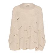 Gebreide Poncho Haver Melange Cream , Beige , Dames