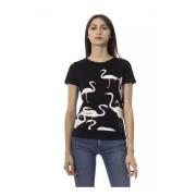 Flamingo Print Zwart T-Shirt Trussardi , Black , Dames