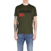 Logo Print Katoenen T-shirt, Ronde Hals Dsquared2 , Green , Heren