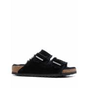 Zwarte Sandalen met Shearling Voering Birkenstock , Black , Heren