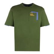 Katoenen Crew-Neck T-shirt met Voorzak K-Way , Green , Heren