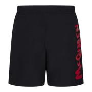 Zwarte zwemshorts met rood logo Alexander McQueen , Black , Heren