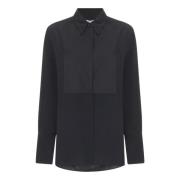 Zwarte zijden overhemd met voorpand Victoria Beckham , Black , Dames