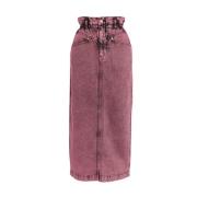 Mauve Denim Midi Rok met Elastische Taille Essentiel Antwerp , Pink , ...