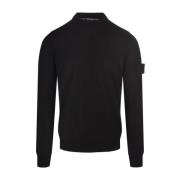 Zwarte Crew-Neck Wollen Trui met Badge Stone Island , Black , Heren