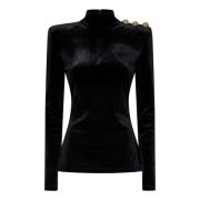 Zwart Fluweel Hoge Hals Top Balmain , Black , Dames