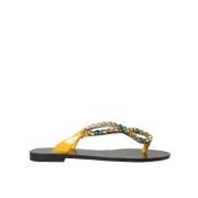 Luipaardprint Platte Sandalen Dolce & Gabbana , Yellow , Dames