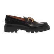 Zwarte Leren Loafers met Kettingdetail Tod's , Black , Dames