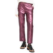 Vegan Leren Rechte Broek Maevy , Purple , Dames