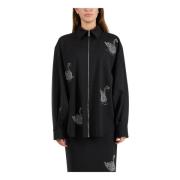 Wollen overhemd met zwanenmotief Msgm , Black , Dames