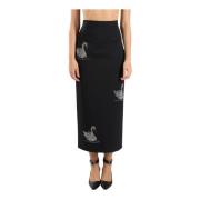 Zwaan Versierde Wollen Midi Rok Msgm , Black , Dames