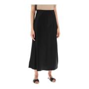 Satin Flared Midi Rok By Herenne Birger , Black , Dames