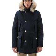 Blauwe Jassen met Afneembare Bontkraag Woolrich , Blue , Heren