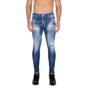 Versleten Verf-Gespatte Skinny Heren Jeans Dsquared2 , Blue , Heren