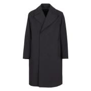 Dubbelrijige Techno Fabric Coat met Revers Emporio Armani , Blue , Her...