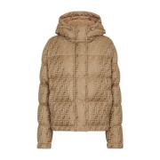 Glanzende Bruine Donsjas met FF Motief Fendi , Beige , Dames