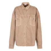 Denim Shirt met Twee Zakken Halfboy , Beige , Dames