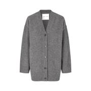 Oversized V-Neck Cardigan met Ribbed Trim Samsøe Samsøe , Black , Dame...