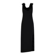 Zwarte Asymmetrische Midi Jurk met Veer Boa Coperni , Black , Dames