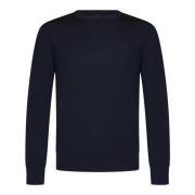 Navy Blue Wool Knit Crewneck Sweater Brioni , Blue , Heren