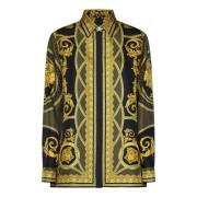 Barok Print Zwarte Zijden Shirt Versace , Multicolor , Dames