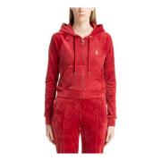 Trekkoord Rits Effen Logo Hoodie Juicy Couture , Red , Dames