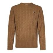 Bruine Wol Ronde Hals Sweater Lacoste , Brown , Heren