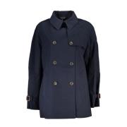 Blauwe Katoenen Trenchcoat met Logo Tommy Hilfiger , Blue , Dames