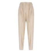 Beige Geribbelde Broek met Elastische Taille Peserico , Beige , Dames