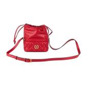 Rode Gewatteerde Leren Bucket Tas Versace , Red , Dames