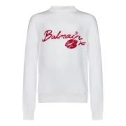 Witte Gebreide Crewneck Sweater met Logo Balmain , White , Heren