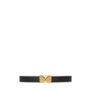 Zwart Leren Slak Gesp Riem Balmain , Black , Dames