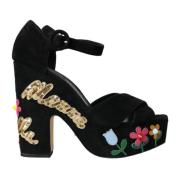 Bloemversierde Plateau Sandalen Dolce & Gabbana , Black , Dames