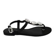 Kristalversierde zijden sandalen Dolce & Gabbana , Black , Dames