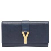 Pre-owned Leather clutches Yves Saint Laurent Vintage , Blue , Dames