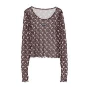 Maan Print Mesh Top Bruin Marine Serre , Brown , Dames