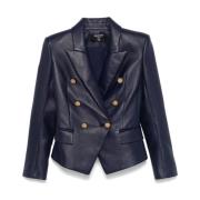 Blauwe Dubbel-Borst Lamsvacht Jas Balmain , Blue , Dames