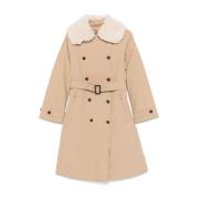 Beige Gewatteerde Shearling Kraag Jas Save The Duck , Beige , Dames