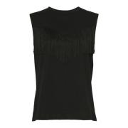 Zwarte katoenen T-shirt met franjes Pinko , Black , Dames