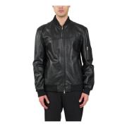 Leren Bomberjack met Ritssluiting Mauro Grifoni , Black , Heren