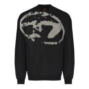 Zwarte Katoenen Jersey Sweater met Logo Diesel , Black , Heren