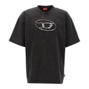 Zwarte katoenen T-shirt met Oval D-logo Diesel , Black , Heren