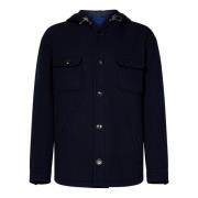 Blauwe wollen capuchonjas Etro , Blue , Heren