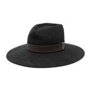 Antracietgrijze Fedora Hoed met Leren Band Peserico , Black , Dames