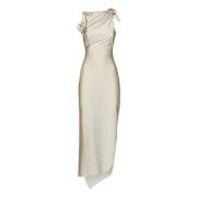 Beige Bloemig Asymmetrische Lange Jurk Coperni , Beige , Dames